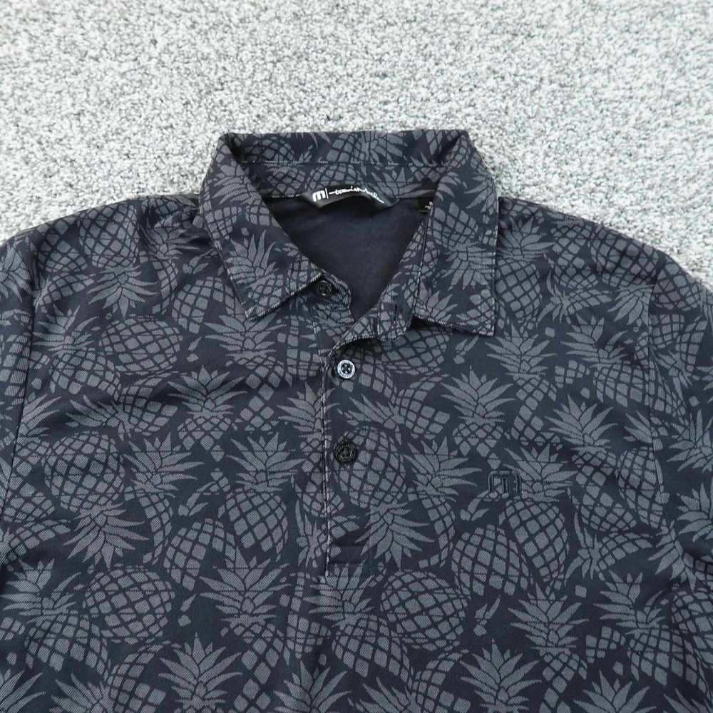 Travis Mathew Polo Shirt Mens S Black Pineapple Print Golf Pima Cotton Preppy
